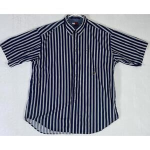 TOMMY HILFIGER STRIPED COTTON SHORT SLEEVE SHIRT XL 80s 90s Y2k Vtg